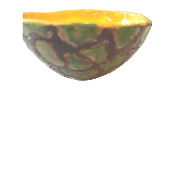 Handcrafted Ceramic Bowl By Calab Warne(r?) With Green & Yellow Glaze - Picture 2 of 5